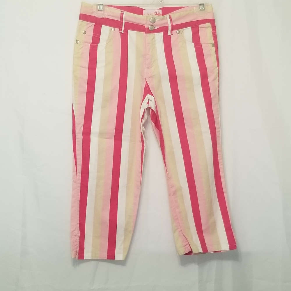Authentic J. Khaki girls pink stripe capris Sz12